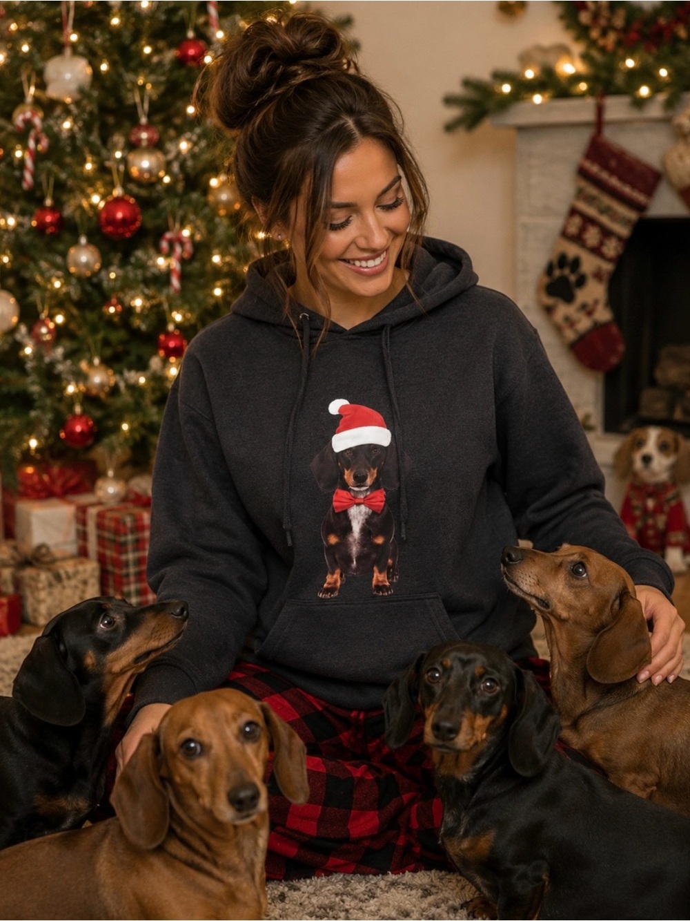 NWT Christmas Santa Dachshund Hooded Sweatshirt